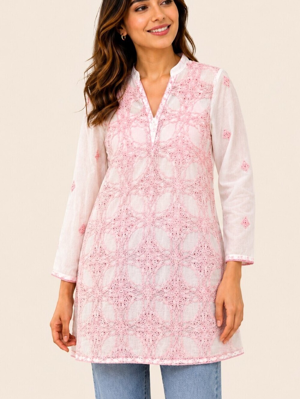 AACRA Indian Chikanari Embroidered Short Kurti Tunic Festival Blouse